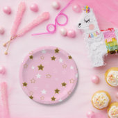 Roze en gouden sterren papieren Borden Papieren Bordje (Feest)