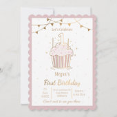 Roze en gouden sterren Uitnodiging voor eerste ver (Voorkant)