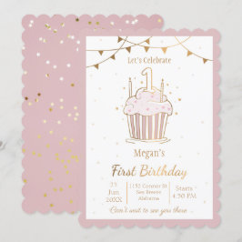 Roze en gouden sterren Uitnodiging voor eerste ver