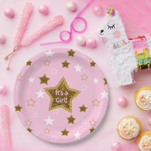 Roze en gouden sterren zijn een Bord van meisjespa (Feest)