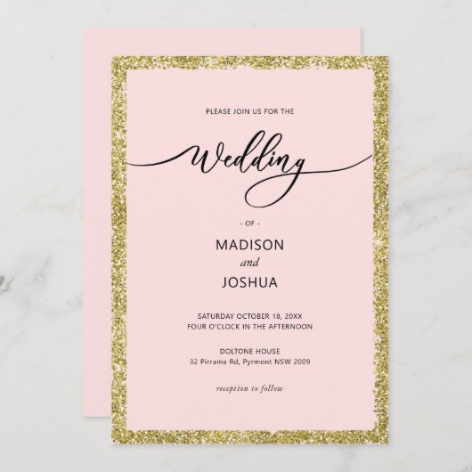 Roze en gouden Stippen bruiloft Kaart (Voorkant / Achterkant)