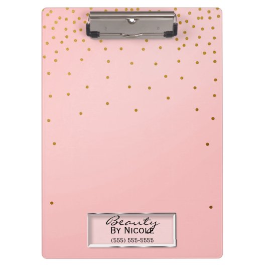 Roze en gouden Stippen Elegant Chic Glam op maat Klembord (Voorkant)