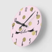 Roze en Gouden Stippen Moderne Glam Wimpers Salon Ronde Klok (Hoek)