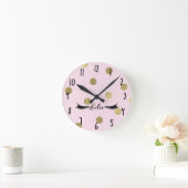 Roze en Gouden Stippen Moderne Glam Wimpers Salon Ronde Klok (Huis)