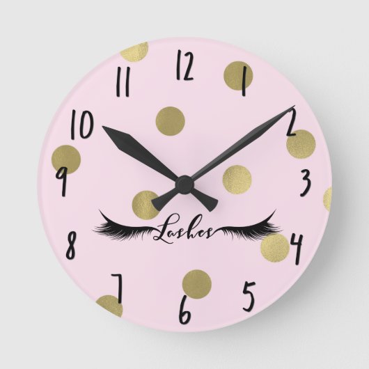 Roze en Gouden Stippen Moderne Glam Wimpers Salon Ronde Klok (Voorkant)