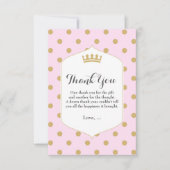 Roze en gouden Stippen Royal Crown Princess Dank u Bedankkaart (Voorkant)