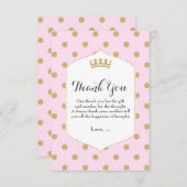 Roze en gouden Stippen Royal Crown Princess Dank u Bedankkaart (Voorkant / Achterkant)