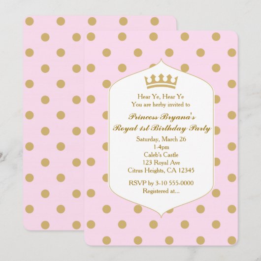 Roze en gouden Stippen Royal Crown Princess Kaart (Voorkant / Achterkant)