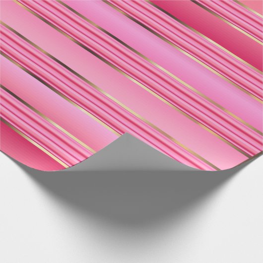  roze en gouden strepen cadeaupapier (Hoek)