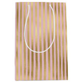 Roze en gouden strepen medium cadeauzakje (Voorkant)