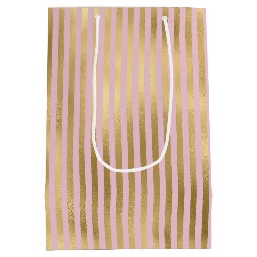 Roze en gouden strepen medium cadeauzakje (Achterkant)