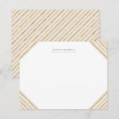 Roze en gouden strepen Monogrammed briefpapier Notitiekaartje (Voorkant / Achterkant)