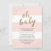 Roze en gouden strepen Oh Baby shower Uitnodiging (Voorkant)