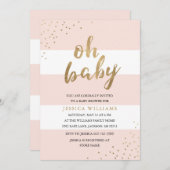 Roze en gouden strepen Oh Baby shower Uitnodiging (Voorkant / Achterkant)