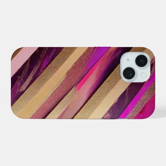Roze en Gouden Strepen Telefoon Case iPhone 15 Case (Achterkant horizontaal)