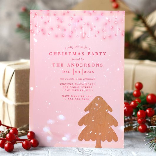 Roze en gouden strijklichten Moderne kerstfeestdag Kaart