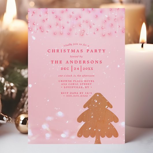 Roze en gouden strijklichten Moderne kerstfeestdag Kaart