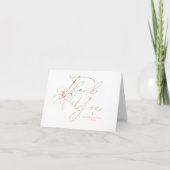 Roze en gouden strik doop dank je bedankkaart (Voorkant)