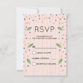 Roze en gouden strips groene bladeren en Confetti  RSVP Kaartje (Voorkant)