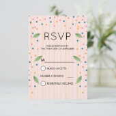 Roze en gouden strips groene bladeren en Confetti  RSVP Kaartje (Staand voorkant)