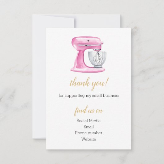 Roze en Gouden Taart Bakkerij Flat Dank u kaart (Achterkant)