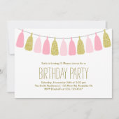 Roze en Gouden Tassel Garland Verjaardagsfeestje Kaart (Voorkant)