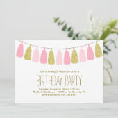 Roze en Gouden Tassel Garland Verjaardagsfeestje Kaart (Staand voorkant)