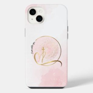 Roze en gouden telefoonhoesje met kruis