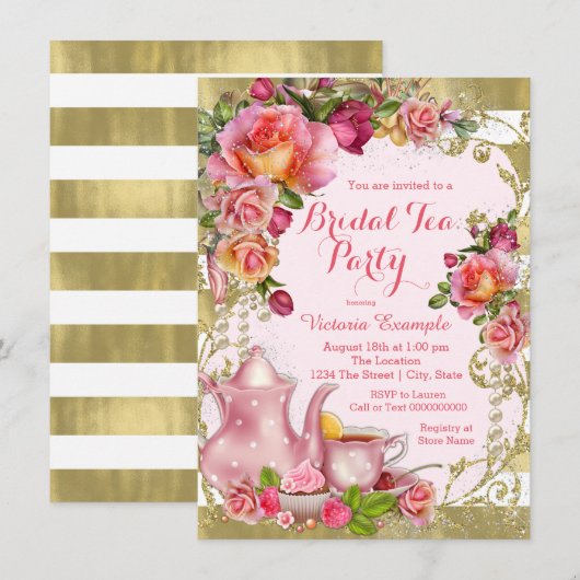 Roze en gouden thee kaart (Voorkant / Achterkant)