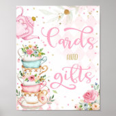 Roze en gouden theekkaarten voor theepartijen en c poster (Voorkant)