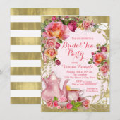 Roze en gouden theepartij kaart (Voorkant / Achterkant)