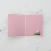 Roze en gouden theepot en theekopje bedankkaartjes bedankkaart (Binnen)