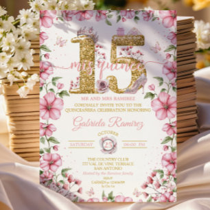 Roze en Gouden Tiara Mis Quince Quinceañera Kaart