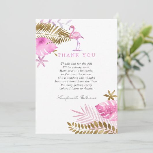 Roze en gouden tropische Baby showers Bedankt (Staand voorkant)