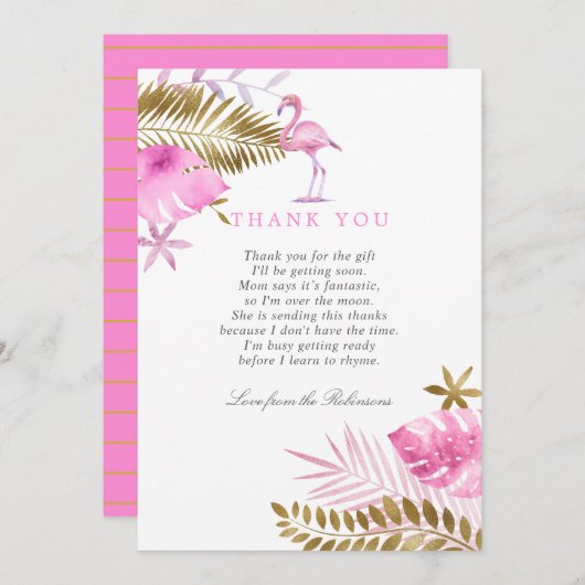 Roze en gouden tropische Baby showers Bedankt (Voorkant / Achterkant)