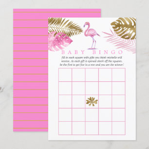 Roze en Gouden Tropische Flamingo Baby Shower Bing Kaart