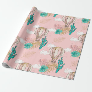 Roze en Gouden Tropische Woestijn Cadeaupapier