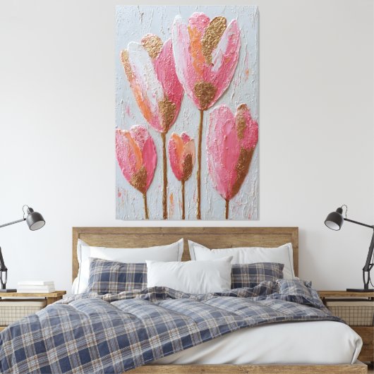 Roze en gouden tulp textuur abstracte wandkunst canvas afdruk (Insitu (Slaapkamer))