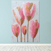 Roze en gouden tulp textuur abstracte wandkunst canvas afdruk (Insitu (Houten vloer))