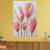 Roze en gouden tulp textuur abstracte wandkunst canvas afdruk (Insitu (Woonkamer))