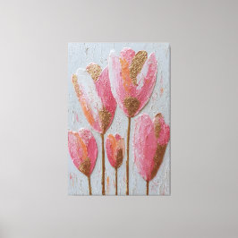 Roze en gouden tulp textuur abstracte wandkunst canvas afdruk