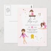 Roze en gouden turn 12e verjaardagsfeestje briefkaart (Voorkant / Achterkant)