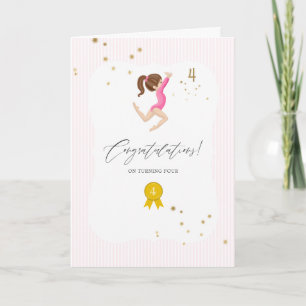Roze en Gouden Turnen 4e Verjaardag Kaart