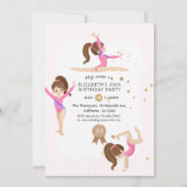 Roze en Gouden Turnen Verjaardagsfeest Uitnodiging (Voorkant)