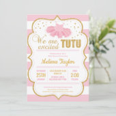 Roze en Gouden Tutu Baby shower Uitnodiging voor M (Staand voorkant)