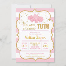 Roze en Gouden Tutu Baby shower Uitnodiging voor M