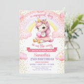 Roze en gouden tutu eenhoorn met hart 1e verjaarda kaart (Staand voorkant)