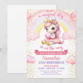 Roze en gouden tutu eenhoorn met hart 1e verjaarda kaart (Voorkant / Achterkant)