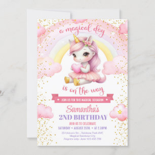 Roze en gouden tutu eenhoorn met hart 1E verjaarda Kaart