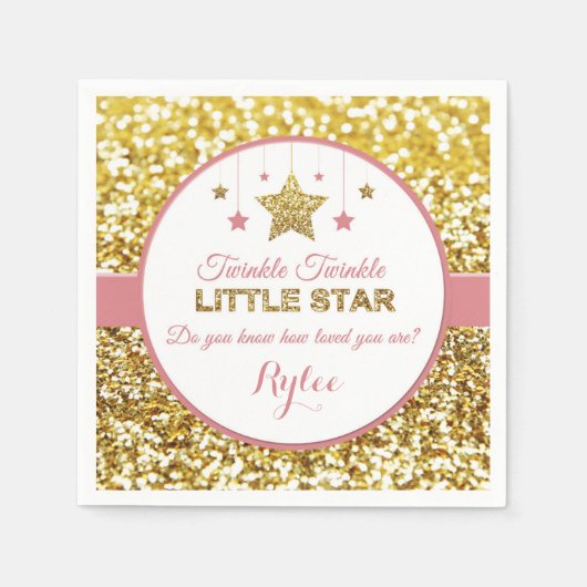 Roze en gouden Twinkle Twinkle kleine ster servett Servet (Voorkant)